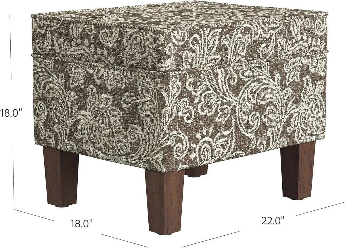Home Decor | Dinah Collection Modern Storage Ottoman | Ottoman with Storage for Living Room & Bedroom(Brown Jacobean Print)