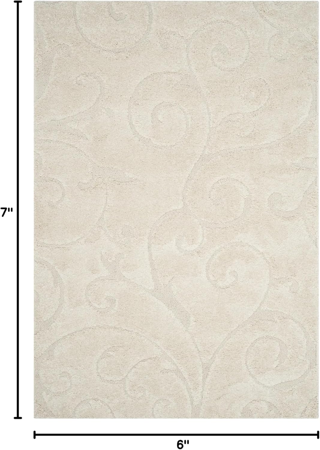 SAFAVIEH Florida Shag Collection Area Rug - 5'3" x 7'6", Creme & Creme, Scroll Design, Non-Shedding & Easy Care, 1.2-inch Thick Ideal for High Traffic Areas in Living Room, Bedroom (SG455-1111)