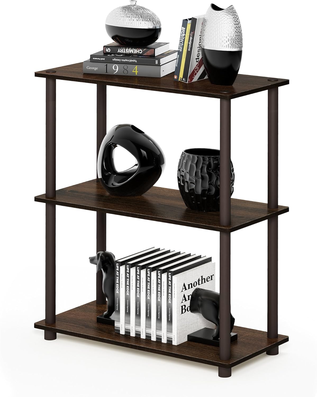 Furinno Turn-N-Tube 3-Tier Compact Multipurpose Shelf Display Rack, Walnut/Brown