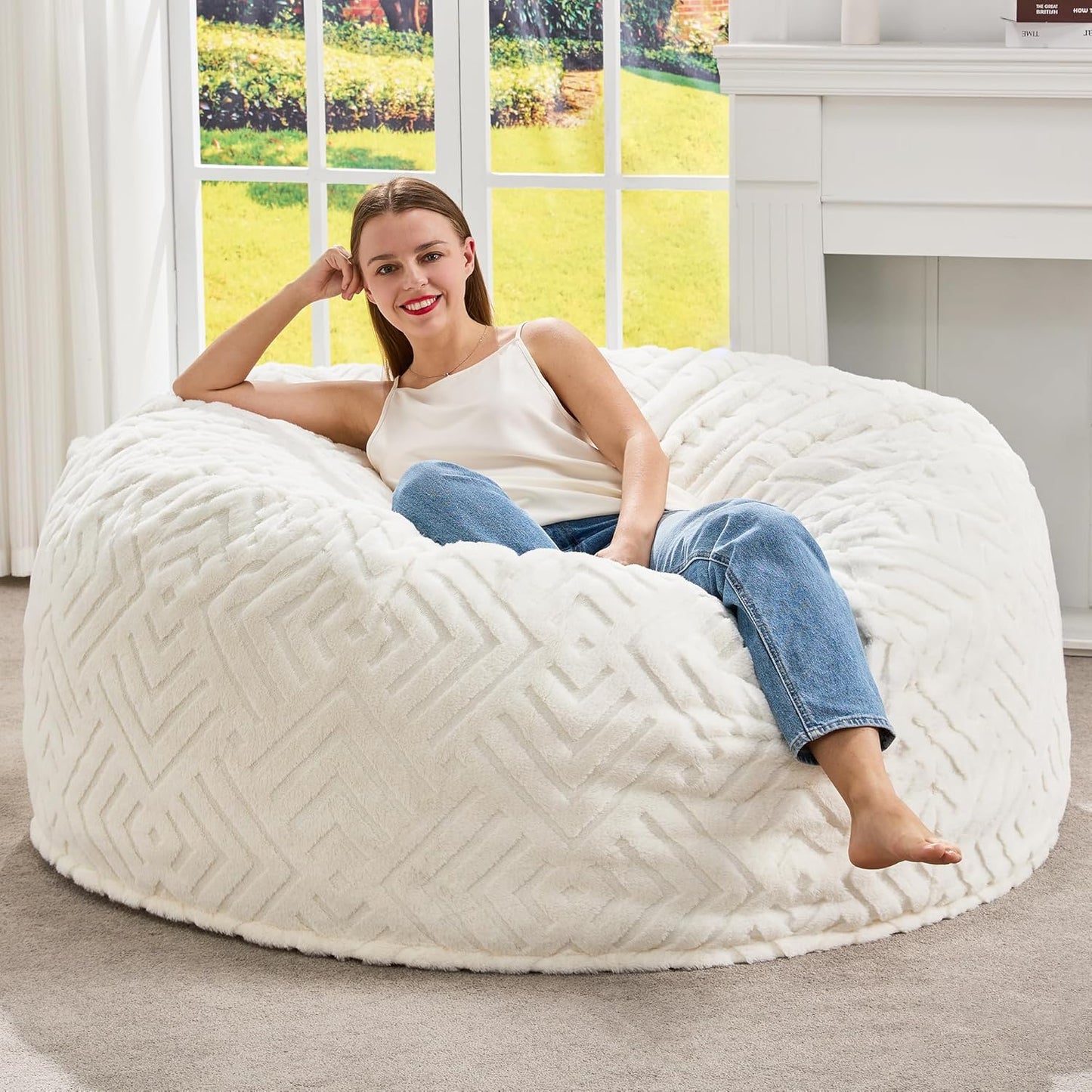 Hobestluk Bean Bag Chairs Adults Beanbag Chair with Filler Large Bean Bags with Fluffy Embossed Cover, Giant Bean Bag Chairs for Adults (White, 4FT - 44” x 44” x 24”)