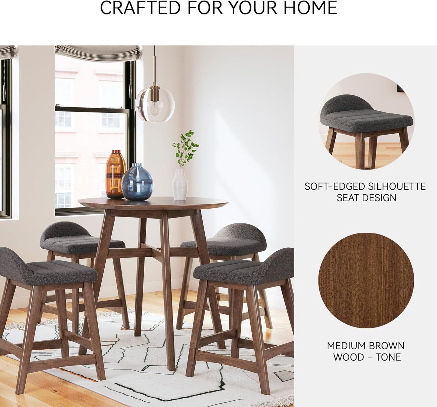 Signature Design by Ashley Lyncott Contemporary 28.5" Counter Height Upholstered Bar Stool with Foam Cushion, 2 Count, Charcoal & Brown