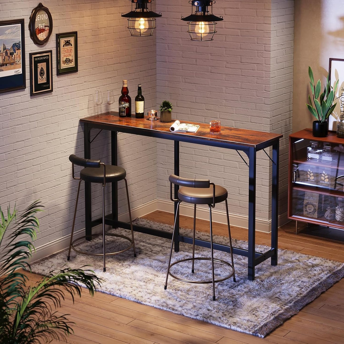 ODK 63 inch Bar Table, Bar Height Pub Table, Counter Height Bar Table, Rectangular High Top Kitchen & Dining Counter Tables with Sturdy Legs & Easy-to-Clean Top, Indoor use, Rustic Brown