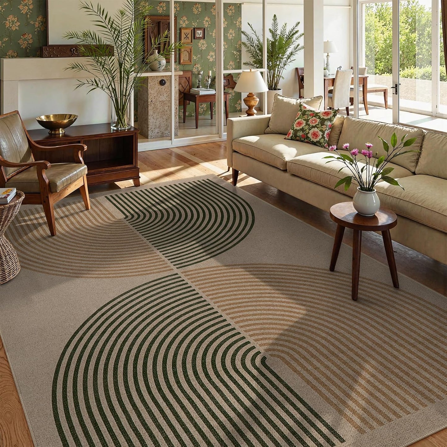 Lahome Modern Rainbow Easy Jute Rug, 6x9 Rug for Living Room Washable Indoor Outdoor Patio Rug, Farmhouse Rug for Bedroom Non Slip Contemporary Carpet for Backyard Deck Office Decor