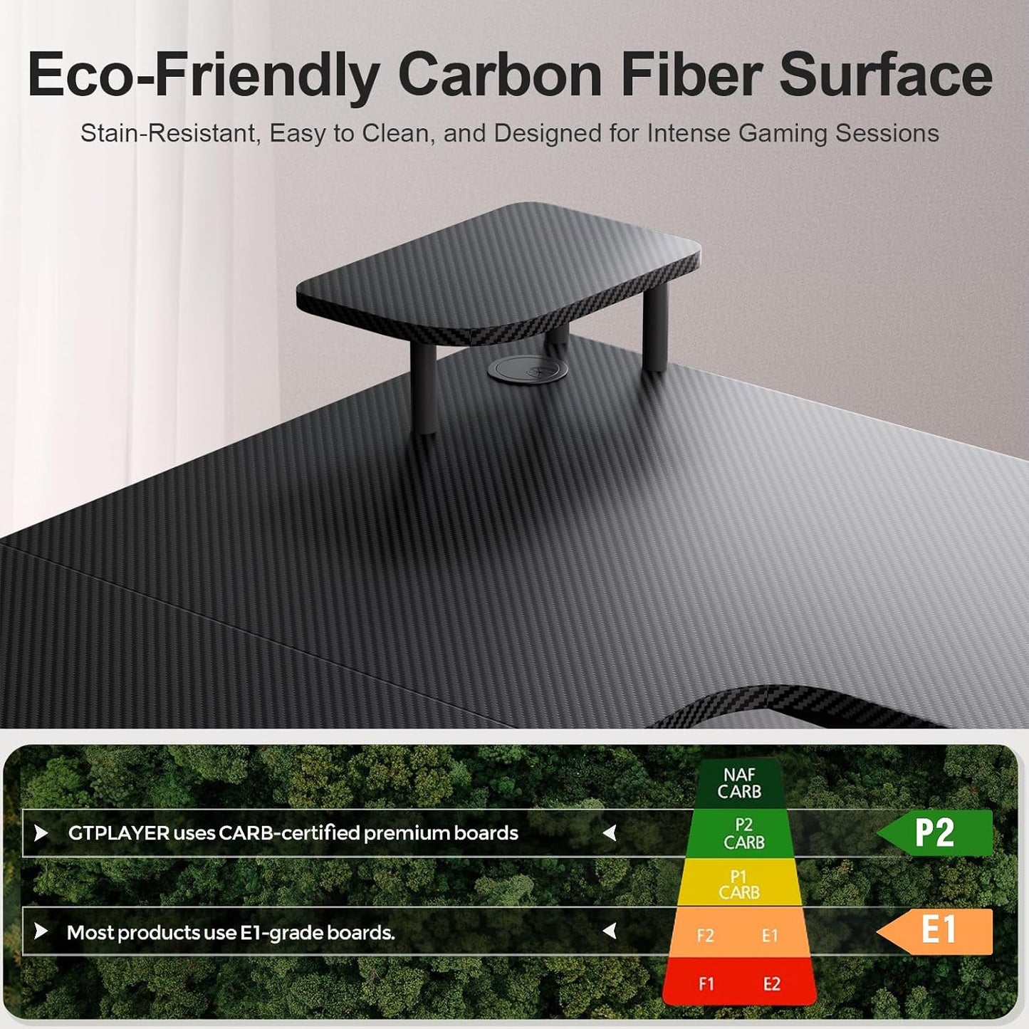 GTPLAYER L Shaped Gaming Desk, Carbon Fiber Style Computer Desk with Monitor Shelf and Hook, Black Small L Shape Desk with Adjustable Open Storage Shelf, Corner PC Table for Small Space Home Office