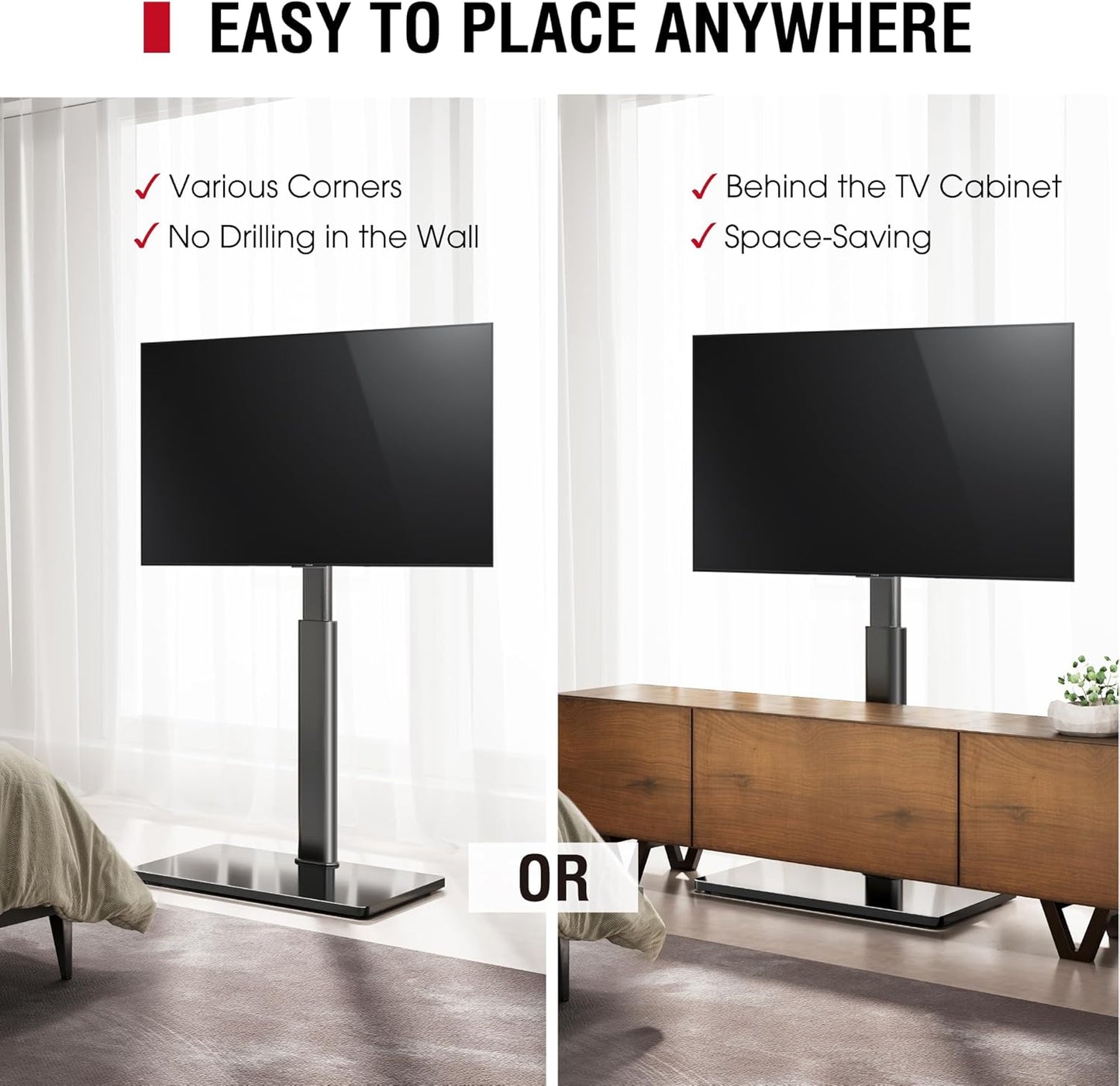 Swivel TV Floor Stand for 32-65 Inches TVs, 8 Level Height Adjustable Corner Small TV Stand Mount for Living Room/Bedroom, Holds up to 88 lbs,MAX VESA 400x400mm,Black