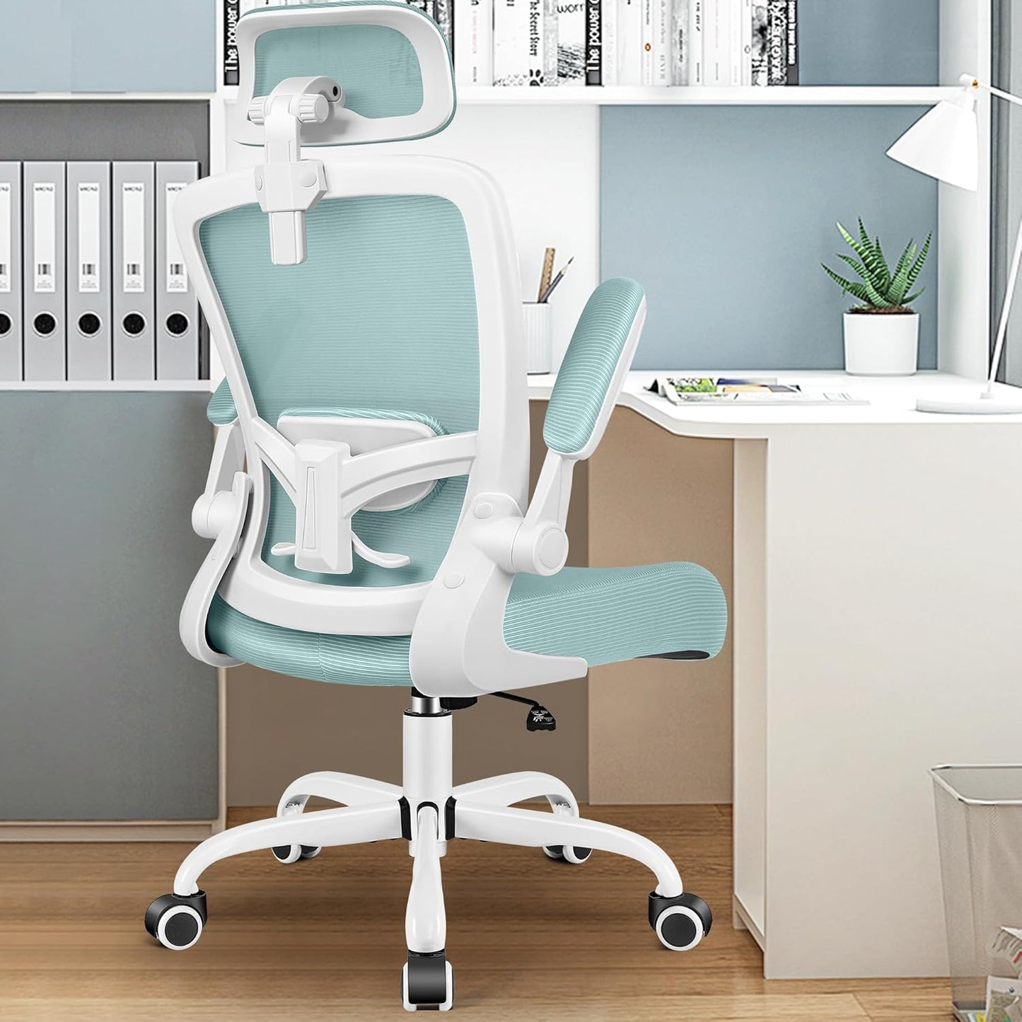 FelixKing Ergonomic Office Chair, Headrest Desk Chair Office Chair with Adjustable Lumbar Support, Home Office Swivel Task Chair with High Back and Armrest, Adjustable Height Gaming Chair(Light Blue)