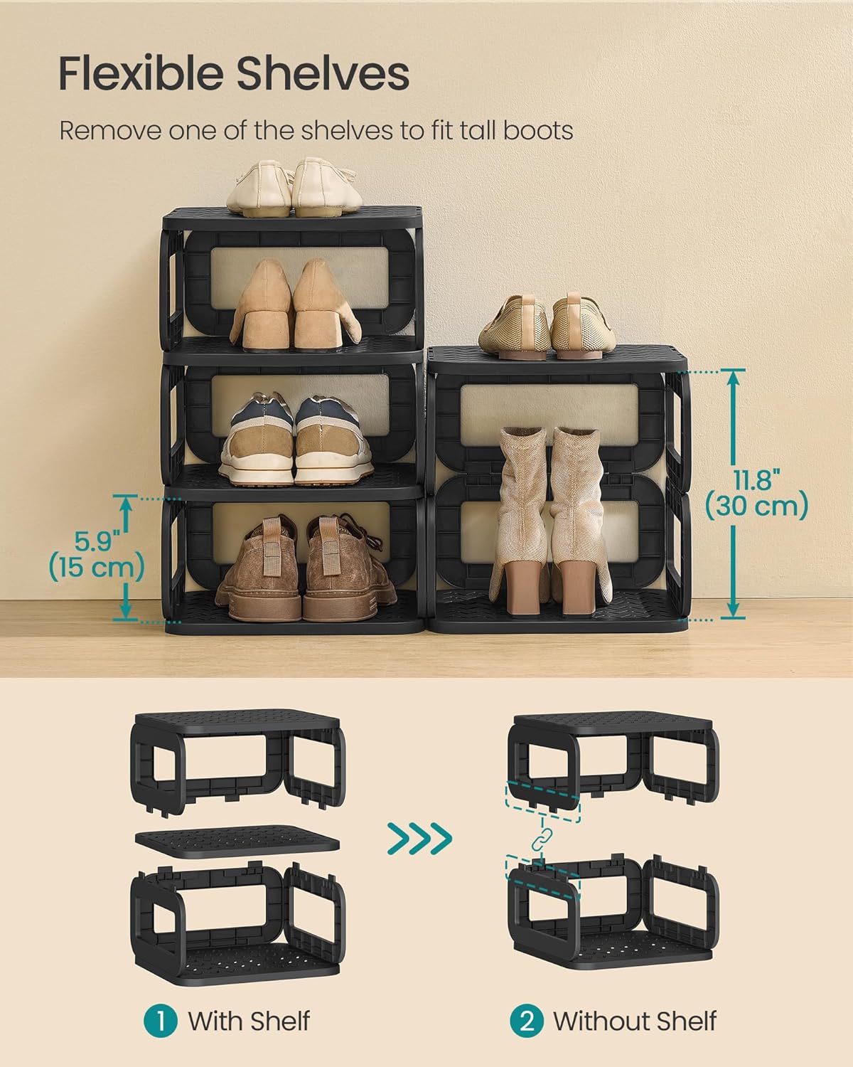 SONGMICS Shoe Rack, Shoe Organizer, 12 Shelves, Shoe Storage, Narrow Shoe Shelf, Open Shelf for Entryway, Living Room, Bathroom, Space-Saving, Ink Black ULPC038B01