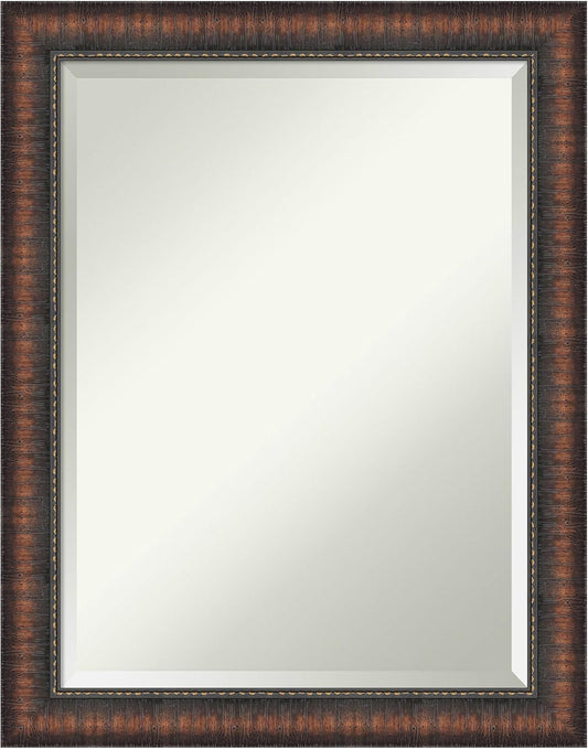 Amanti Art Brown Bathroom Mirror for Over Sink, 28x22 Caleb Brown Rectangle Vanity Mirror, Medium Rustic Farmhouse Frame, Hangs Horizonally and Vertically, Bathroom Wall Decor, Beveled Edge