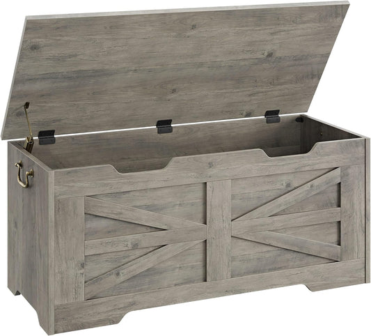 GarveeHome 39.4" Storage Chest, Toy Chest With Lids, Entryway Storage Bench with Safety Hinge, Wooden Storage Trunk, Supports 350 Lb, for Living Room, Bedroom,Gray