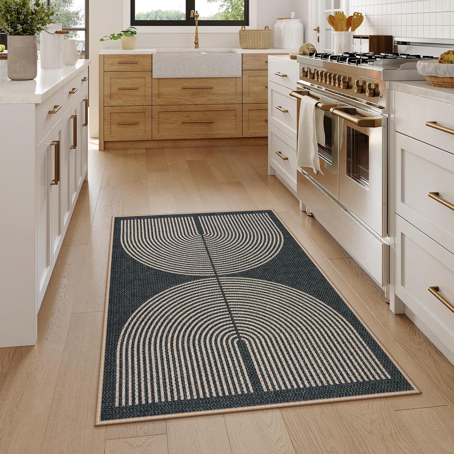 Lahome Rainbow Easy Jute Rug, 32"x48" Door Mat Black Indoor Outdoor Neutral Entryway Rug, Farmhouse Non Slip Non Shedding Lightweight Kitchen Mats for Floor Entrance