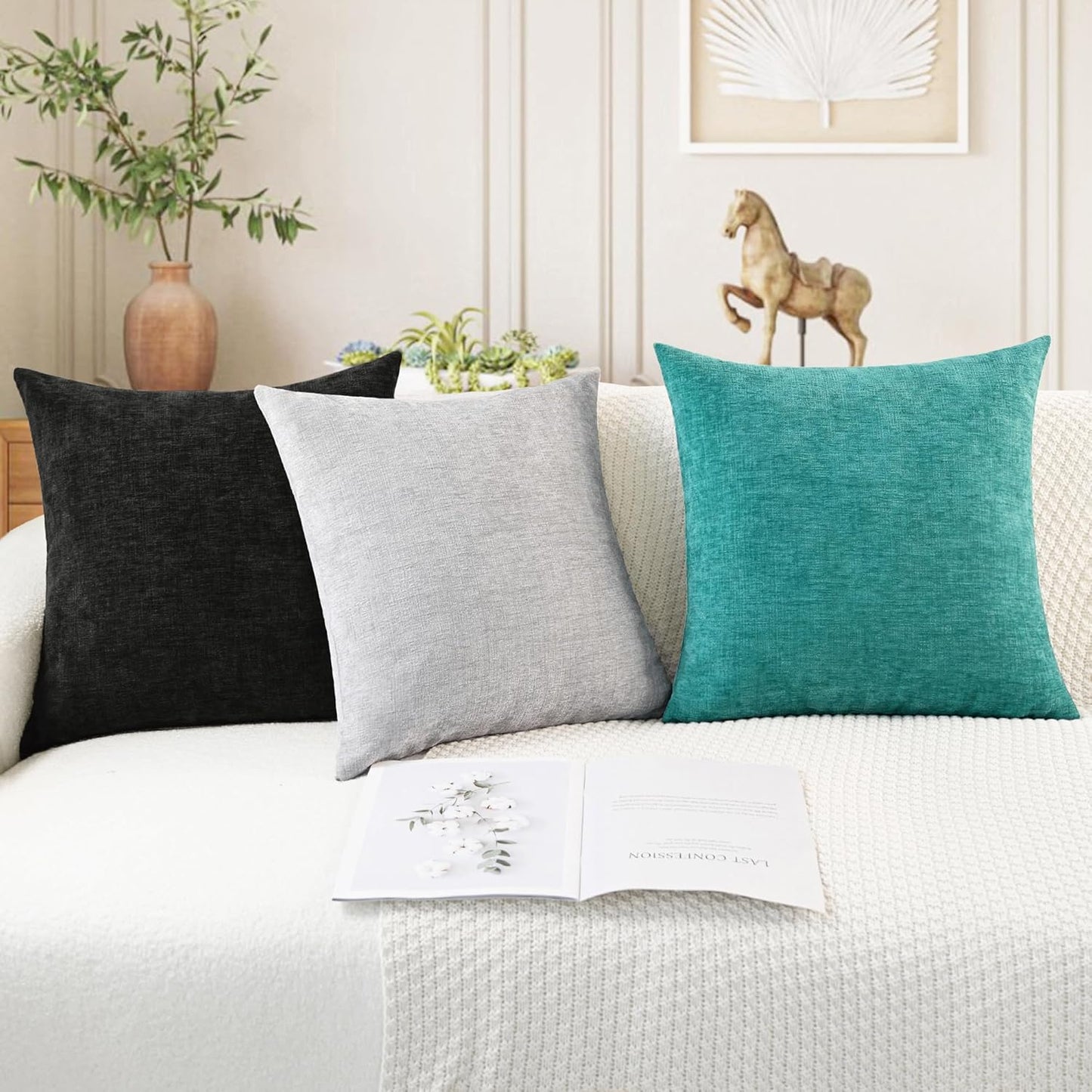 CaliTime Throw Pillow Covers Decorative 12 X 20 Inches Pack of 2 Cozy Chenille Cushion Cases for Couch Sofa Bed Living Room Home Moonbeam Gray