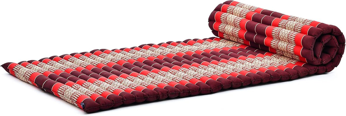 Leewadee - Foldable Floor Mattress - Japanese Roll Up Futon -Trifold Tatami Mat- Guest Floor Bed - Camping Mattress - Thai Massage Mat, Kapok Filled, 75 x 28 inches, Red