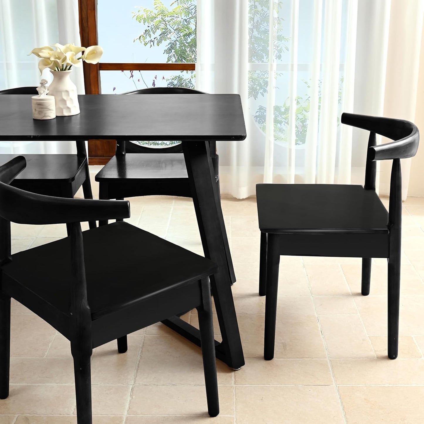 DELAVIN Solid Wood Dining Chairs Set of 4, Farmhouse Style High Ladder Back Dining Room Chairs, Modern Dining Chair for Living Room, Kitchen, Bedroom, Black