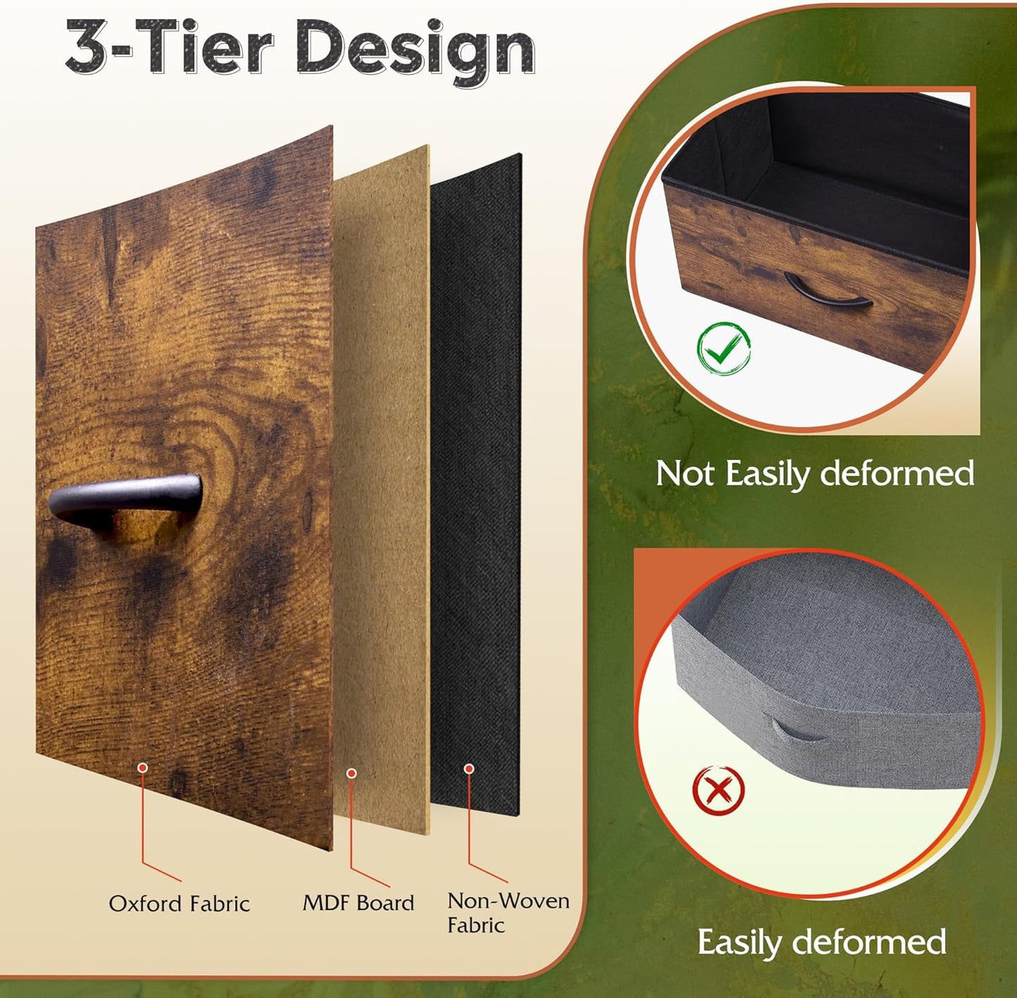 WLIVE 9-Drawer Dresser, Fabric Storage Tower for Bedroom, Hallway, Entryway, Closet, Tall Chest Organizer Unit with Fabric Bins, Steel Frame, Wood Top, Easy Pull Handle, Rustic Brown Wood Grain Print