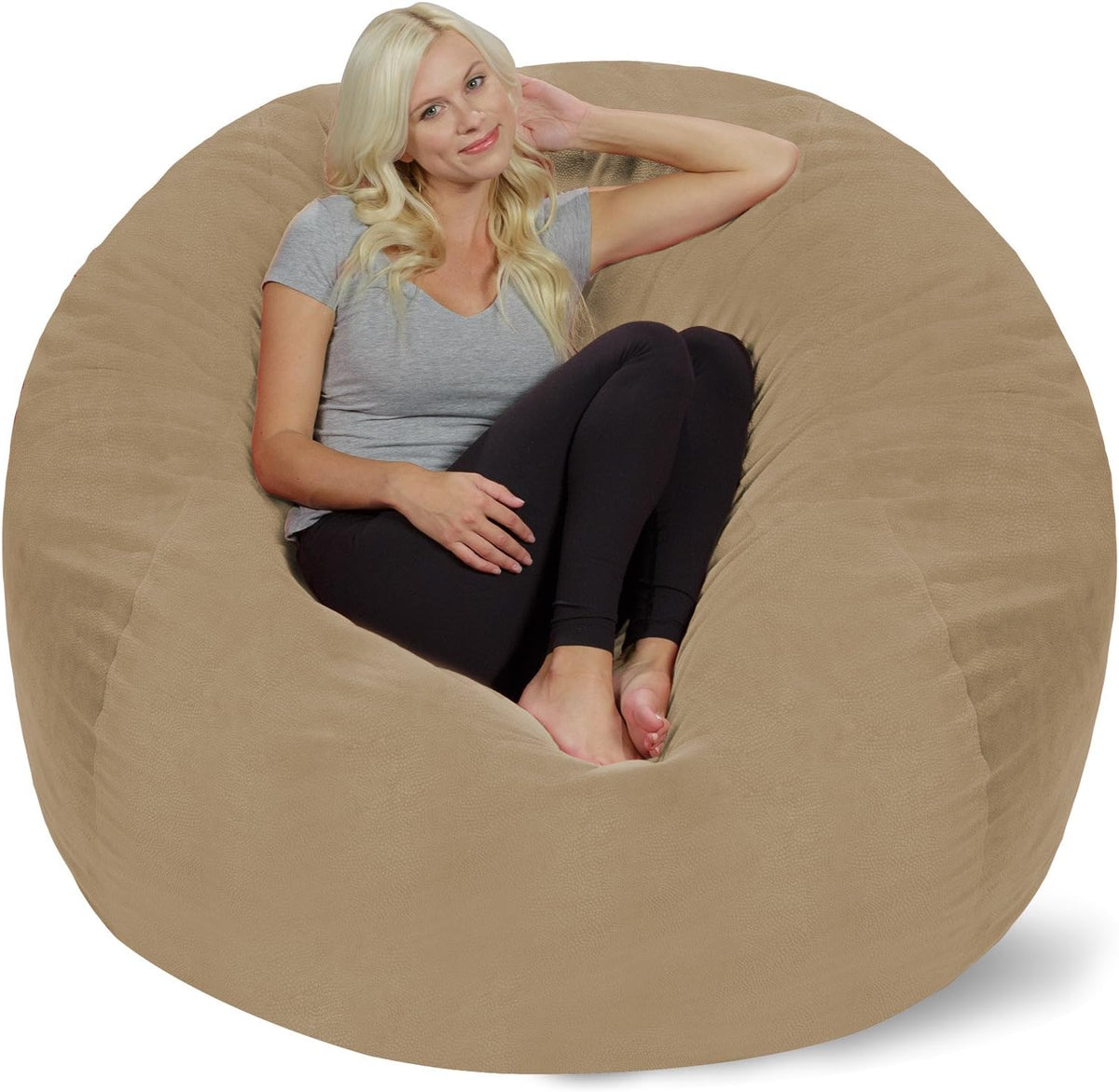 Chill Sack Bean Bag Chair - 5' Giant Memory Foam Lounge Chair with Soft Microfiber Cover – Cozy Furniture for Living Room, Dorm, & Kids' Rooms – Comfortable 5 Ft, Pebble Lounge Sofa, Tan