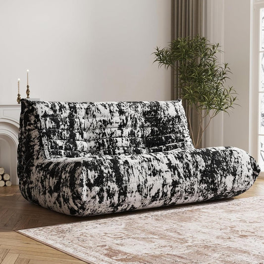 Bean Bag Chair, Loveseat Fireside Chair Bean Bag Sofa Large Bean Bag Chair for Adults, 2 Seater Bean Bag Chairs for Teens with High Density Comfortable Foam, Bean Bag for Living Room (Black Pattern)