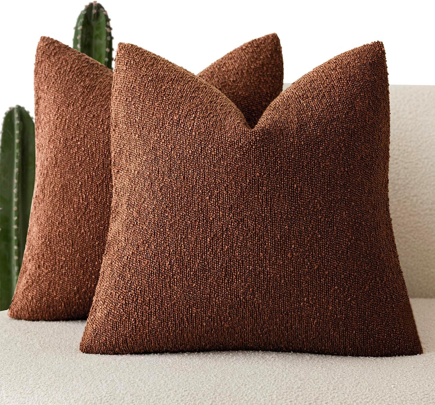 Foindtower Set of 2, Decorative Textured Boucle Throw Pillow Covers Accent Solid Pillow Cases Neutral Soft Cozy Couch Cushion Case for Chair Sofa Bedroom Living Room Home Decor 16x16 Inch Red Taupe