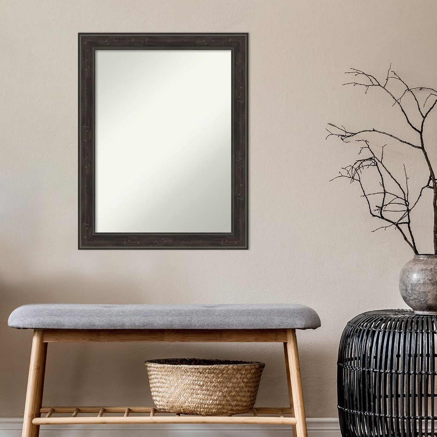 Amanti Art Brown Bathroom Mirror for Over Sink, 30x24 Shipwreck Greywash Rectangle Vanity Mirror, Medium Traditional Frame, Hangs Horizonally and Vertically, Bathroom Wall Decor, Non-Beveled Edge