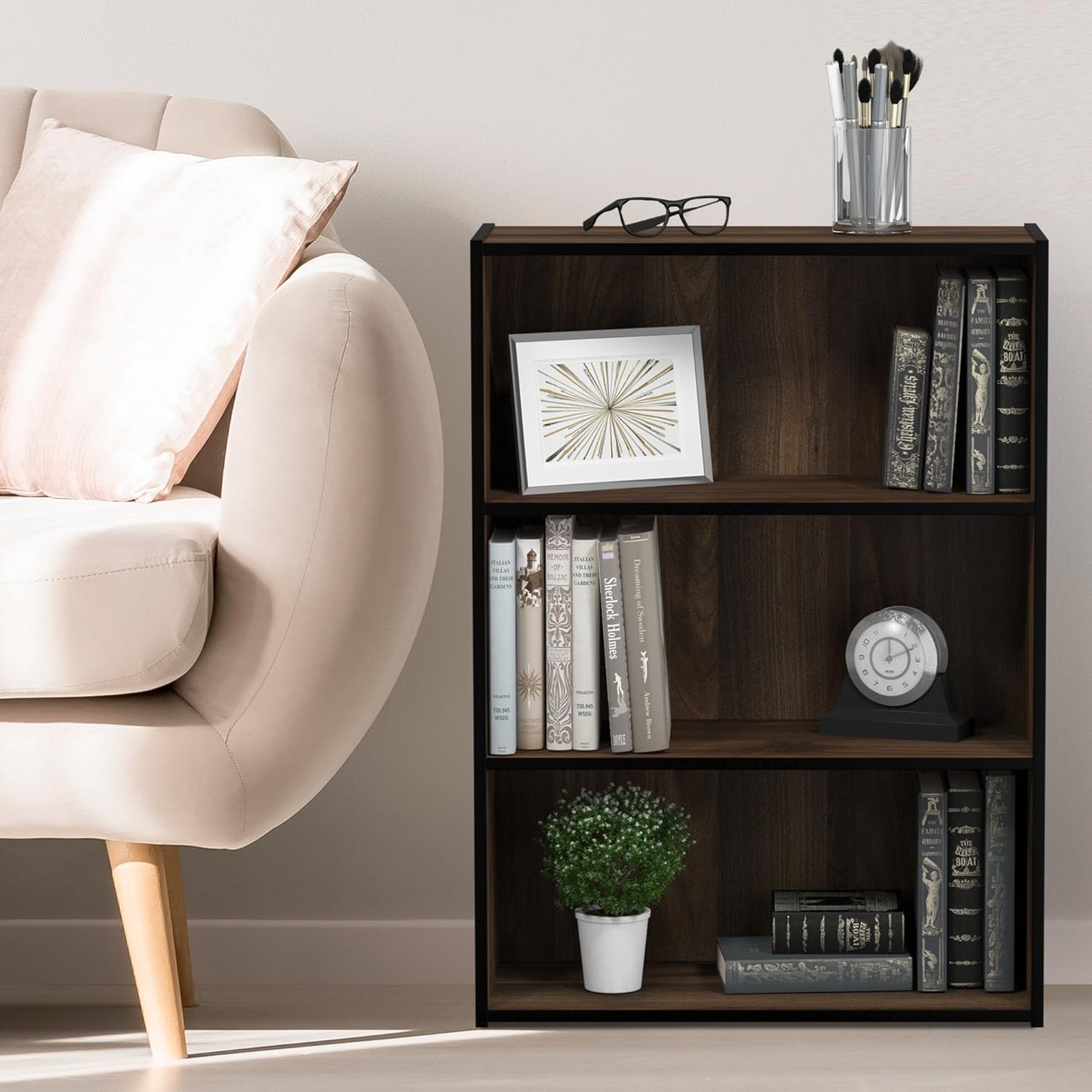 Furinno Pasir 3-Tier Open Shelf Bookcase, Columbia Walnut