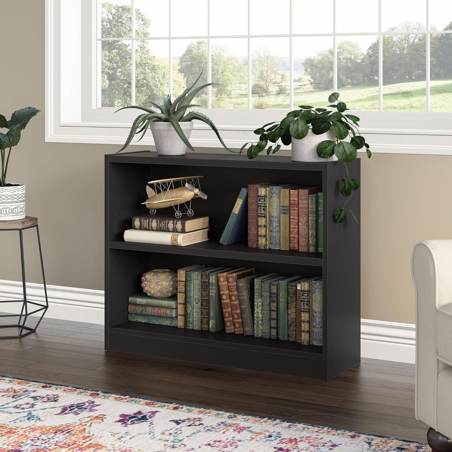 Bush Furniture Universal Bookcase, Low Storage and Display Bookshelf for Home Office or Living Room Organization, 2 Shelf, Black