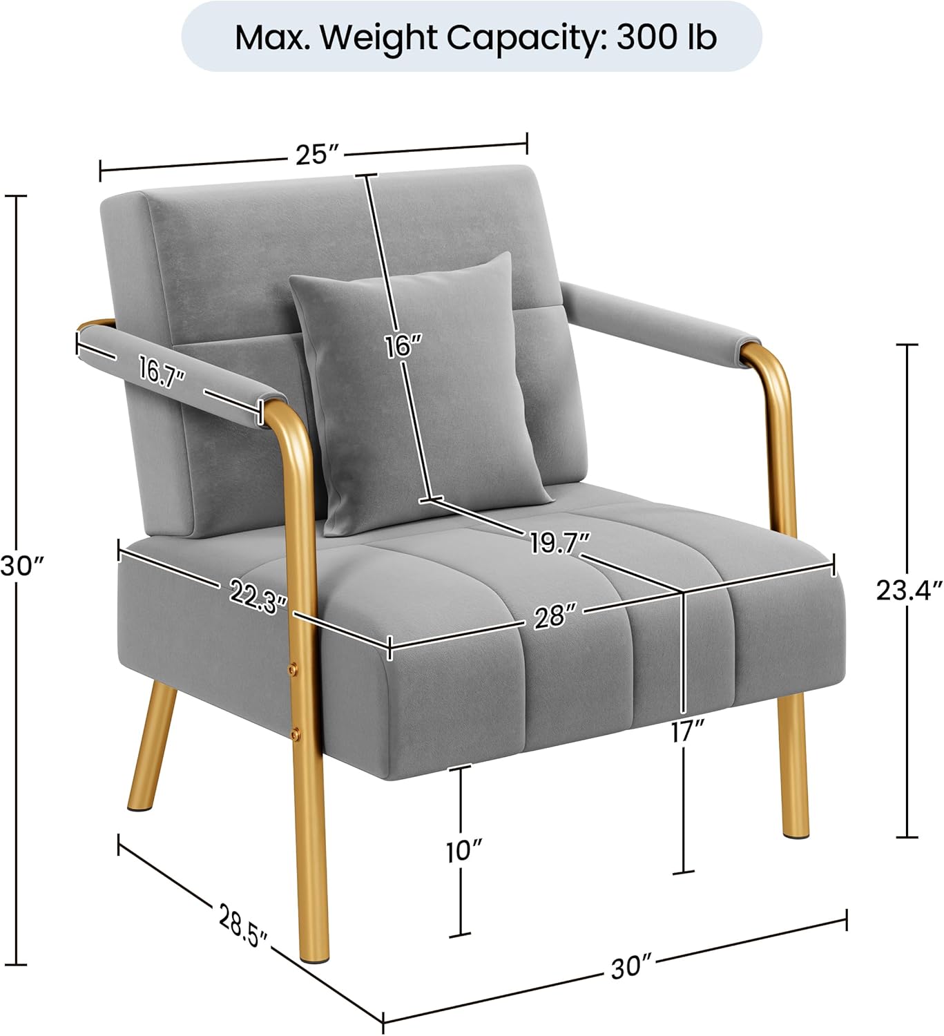 Yaheetech 30" W Modern Sofa Small Sofa Luxurious Velvet Fabric Couch with Gold-Tone Metal Arms and Legs for Living Room, Home Office, Studio Light Gray