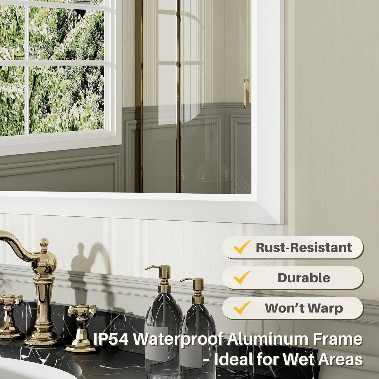 40x32 Inch White Bathroom Mirror for Wall, Thick Metal Framed Rectangle Mirrors for Over Sink, Bedroom, Living Room, Entryway, Anti-Rust, HD Tempered Glass