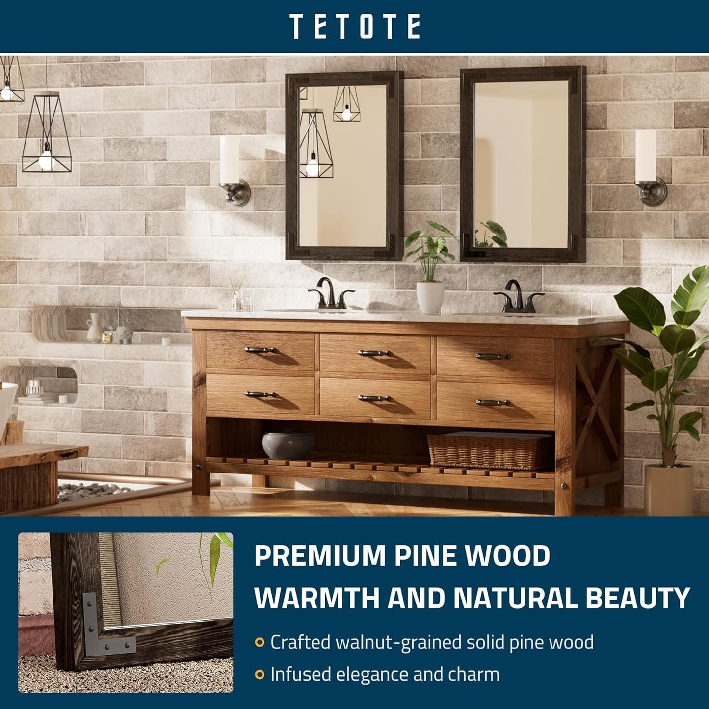 TETOTE 18 x 26 Black Wooden Mirror for Bathroom Wall/Bedroom/Living Room/Entryway Farmhouse Rustic Bathroom Vanity Mirror for Over Sink Waterproof (Horizontal/Vertical Mounted)