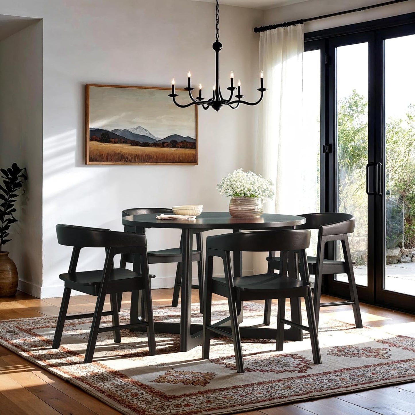 Walker Edison Ezra Modern Solid Wood Rounded Back Dining Chair - Black (Set of 2)