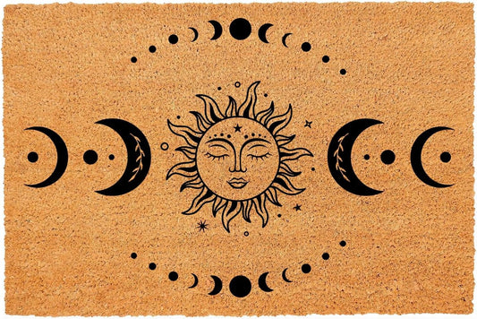 Funny Coir Doormat Sun and Moon Phase Magic Moon Door Mats for Entryway Decor Outdoor Mat with Heavy Duty Front Porch Welcome Mats Entry Natural Coir House Warming Gift Mat 23.7 x 15.7 inch