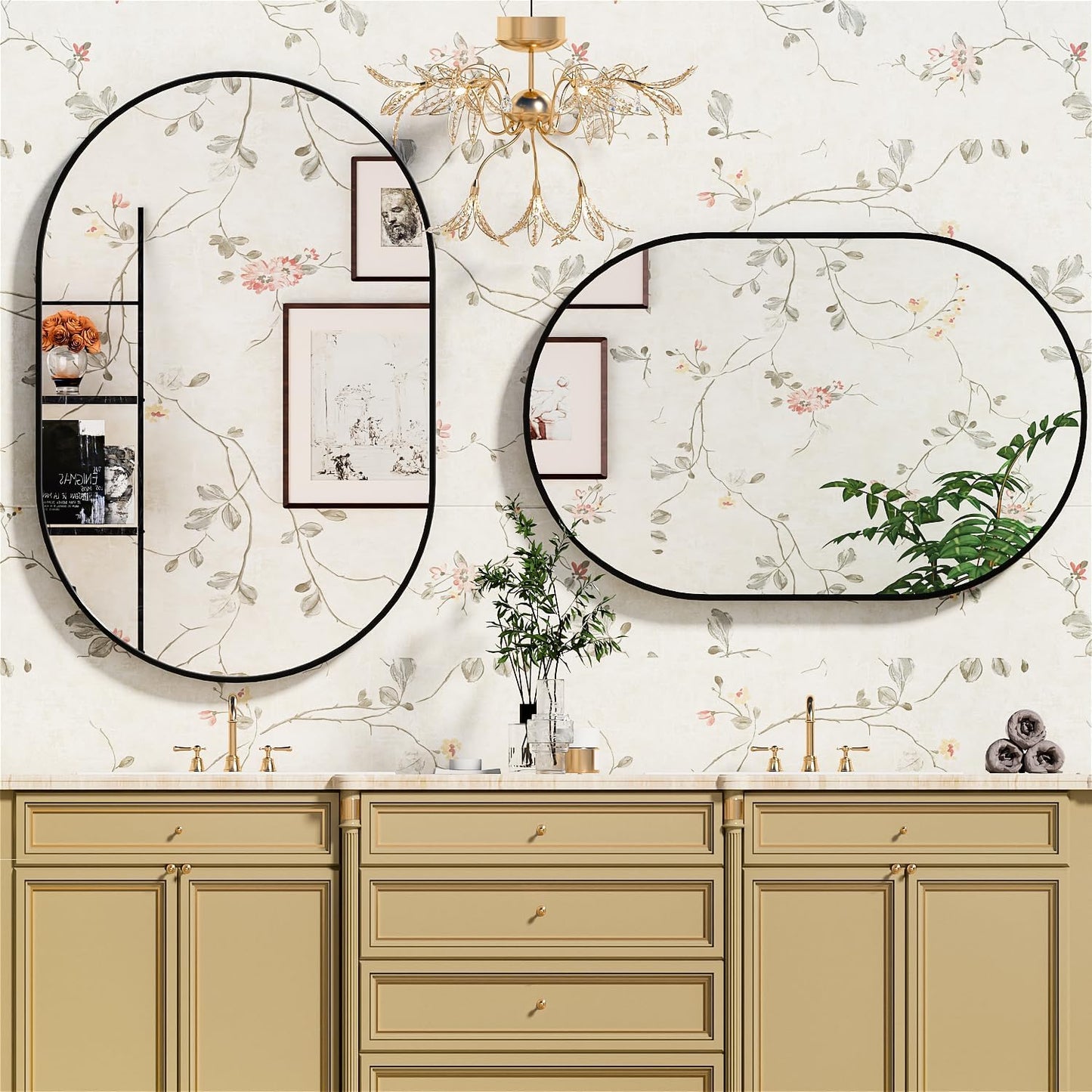 Suidia 24" x 36" Bathroom Mirror, Bathroom Vanity Mirror Metal Framed, Wall-Mounted Mirrors for Bedroom, Living Room, Entryway, Hallway, Black, Oval Style