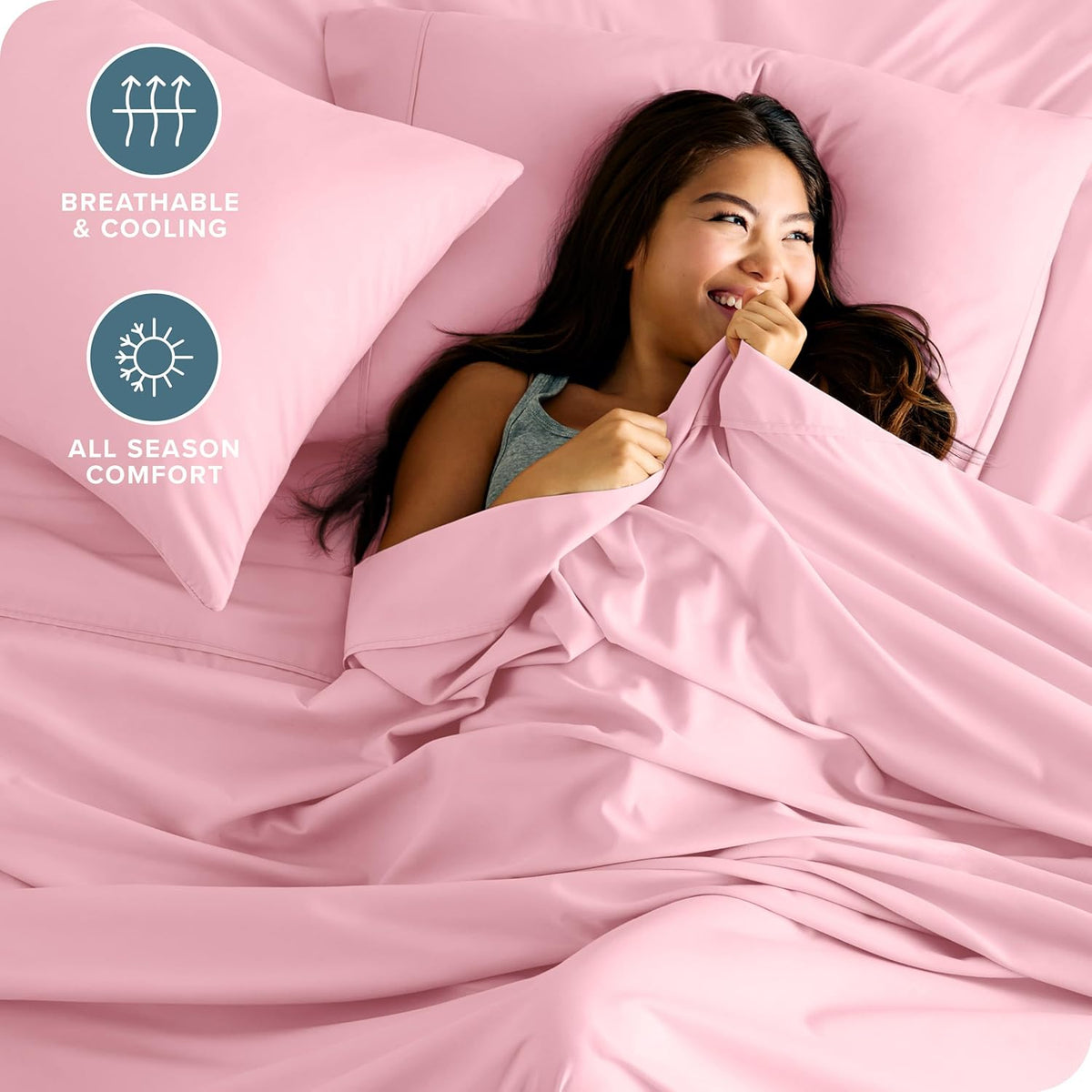 Bare Home Queen Sheet Set - Luxury 1800 Ultra-Soft Microfiber - Double Brushed - Deep Pockets - Easy Fit - 4 Piece Set - Bedding Sheets & Pillowcases (Queen, Light Pink)