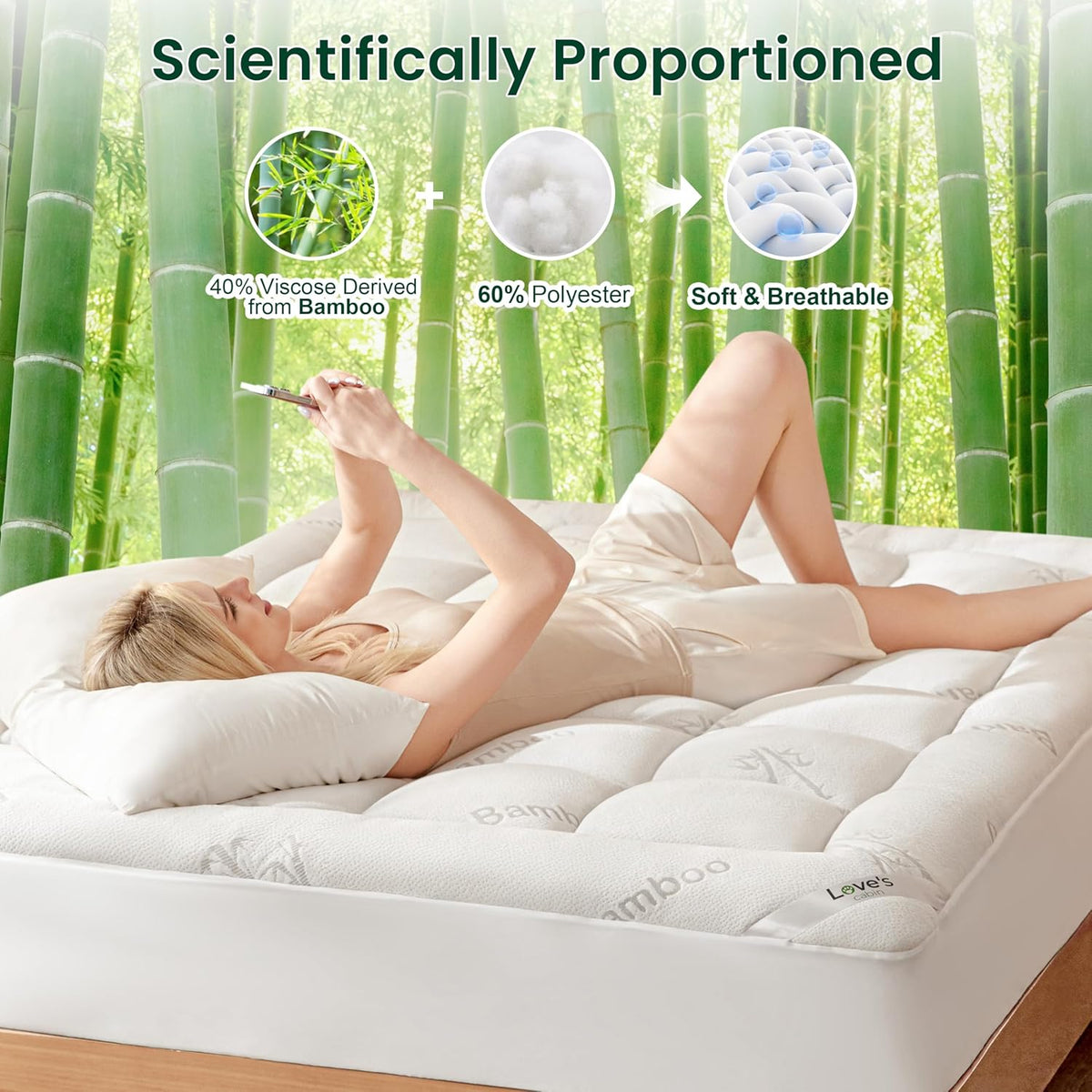 Love's cabin King Size Mattress Topper, Rayon Derived from Bamboo, 900 GSM Breathable Mattress Topper Pad, Thick Pillow Top Mattress Pad with 8"-20" Deep Pocket(78"x80")