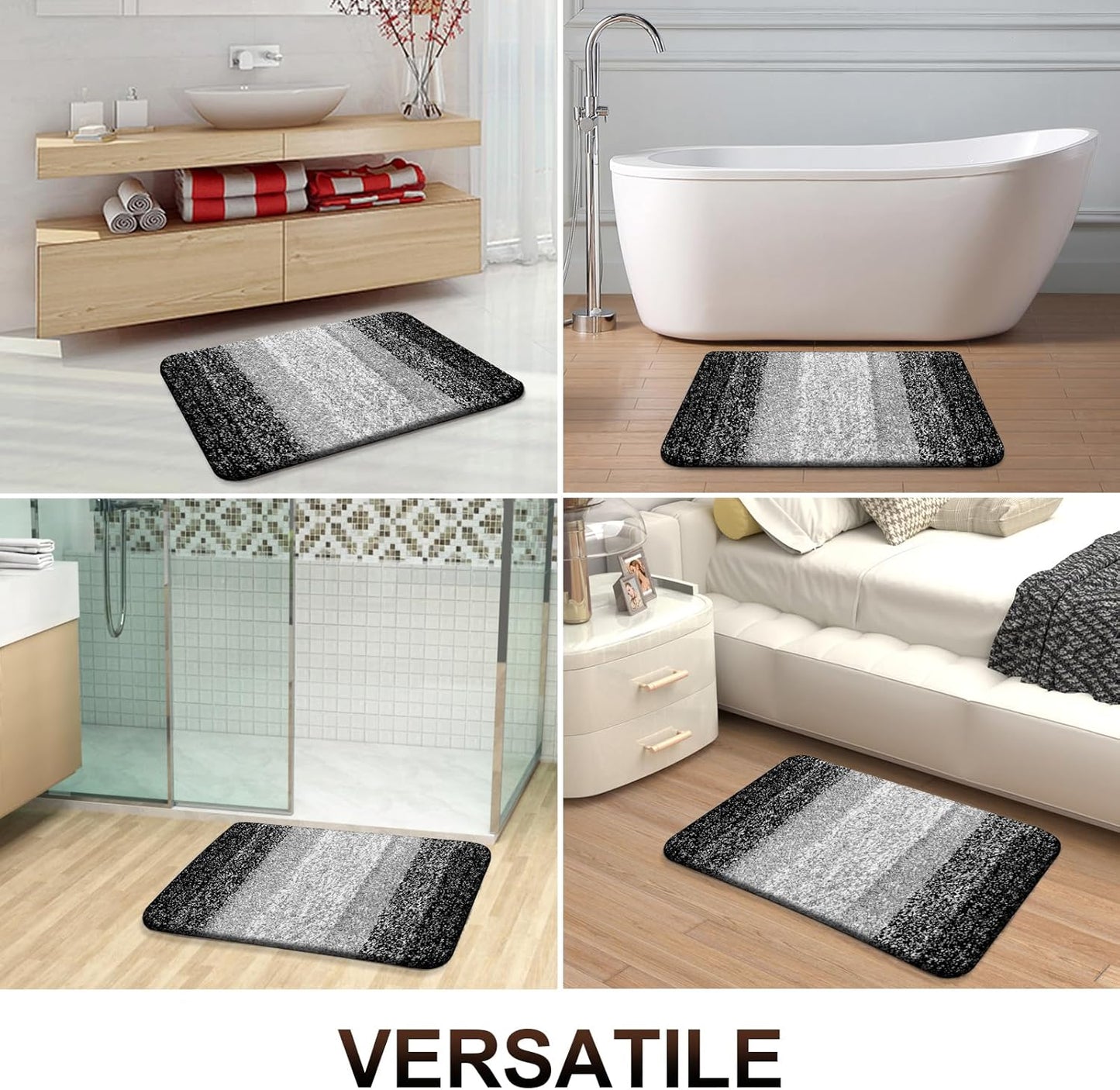 OLANLY Bathroom Runner Rugs 59x20, Extra Soft Absorbent Microfiber Bath Rugs, Rubber Backing, Quick Dry, Machine Washable Bath Mats for Bathroom Floor, Tub and Shower, Home Decor Accessories, Black