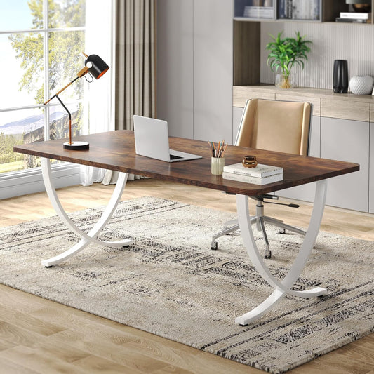 Tribesigns Executive Desk, 63” W x 31.5” D Large Office Desk, Modern Computer Desk Conference Table Meeting Room Table, Business Furniture for Home Office, White and Walnut
