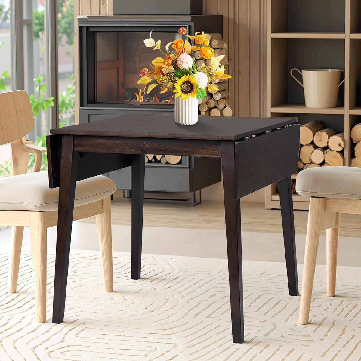 29"- 45" Extendable Dining Table for 2-4, Folding Square Dinner Table Small Kitchen Dining Room Tables with Wood Legs for Small Space, Kitchen, Living Room, Espresso