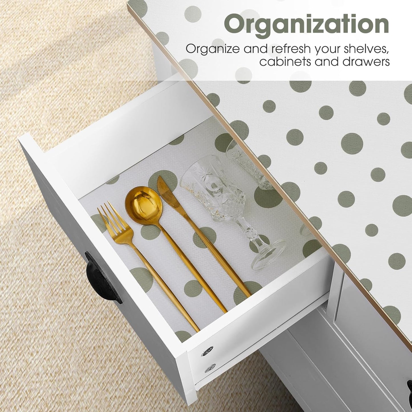 Beautysaid Shelf and Drawer Liner for Kitchen Cabinet, Non Adhesive Non Slip Shelf Paper Waterproof Washable Thickened for Dresser Pantry Shelve Bathroom Protector Liner(Polka Dot,18 in x 30 FT)