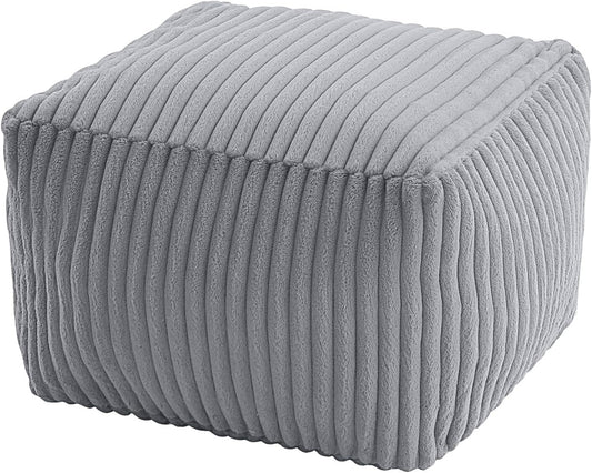 MeMoreCool Square Stuffed Pouf Ottoman Foot Rest, Stripe Furry Floor Pouf Foot Stool with Foam Chunk Filling, Soft Fluffy Stuffed Ottoman Footrest for Living Room, Faux Fur Grey
