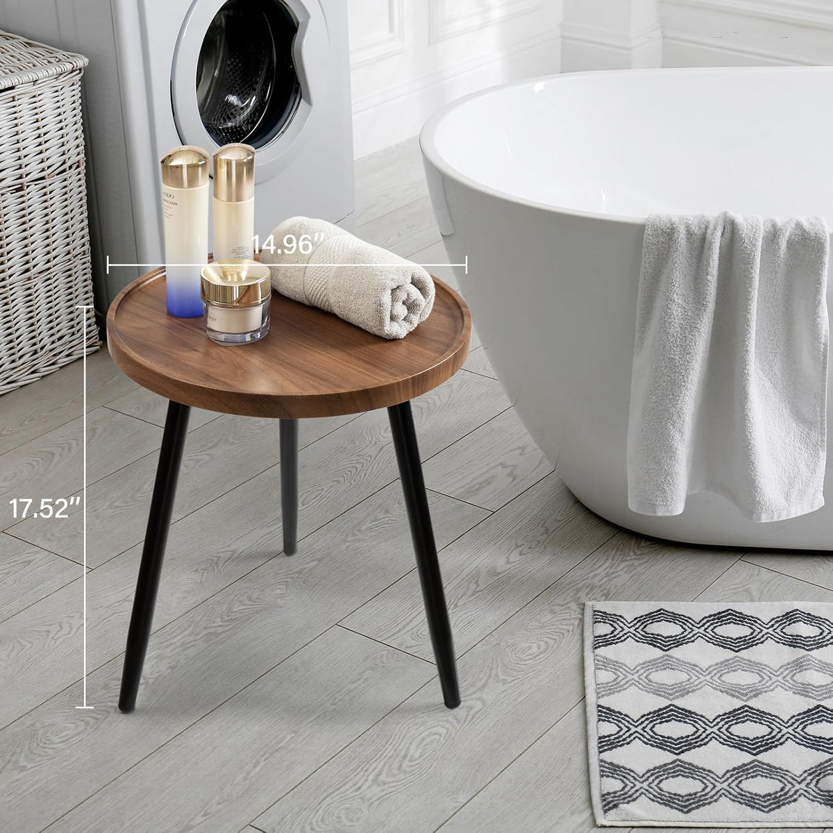 danpinera Round Side Table, Metal Legged Accent Table with Wooden Tray, Small Round End Table for Living Room, Bedroom, Nursery, Brown & Black