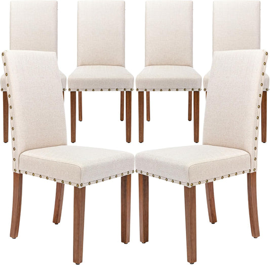 Parsons Kitchen Dining Chair Set Room Modern Upholstered Stylish Fabric High Back with Bronze Nailhead Trim