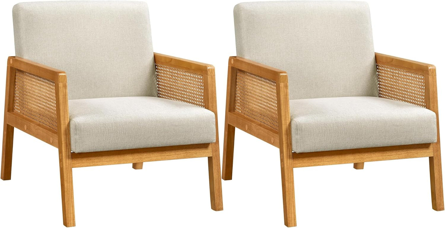 Yaheetech Accent Chair, Modern Armchair with Wood Legs, Mid Century Living Room Chair Linen Comfy Lounge Chair for Bedroom Reading Room, Set of 2, Beige