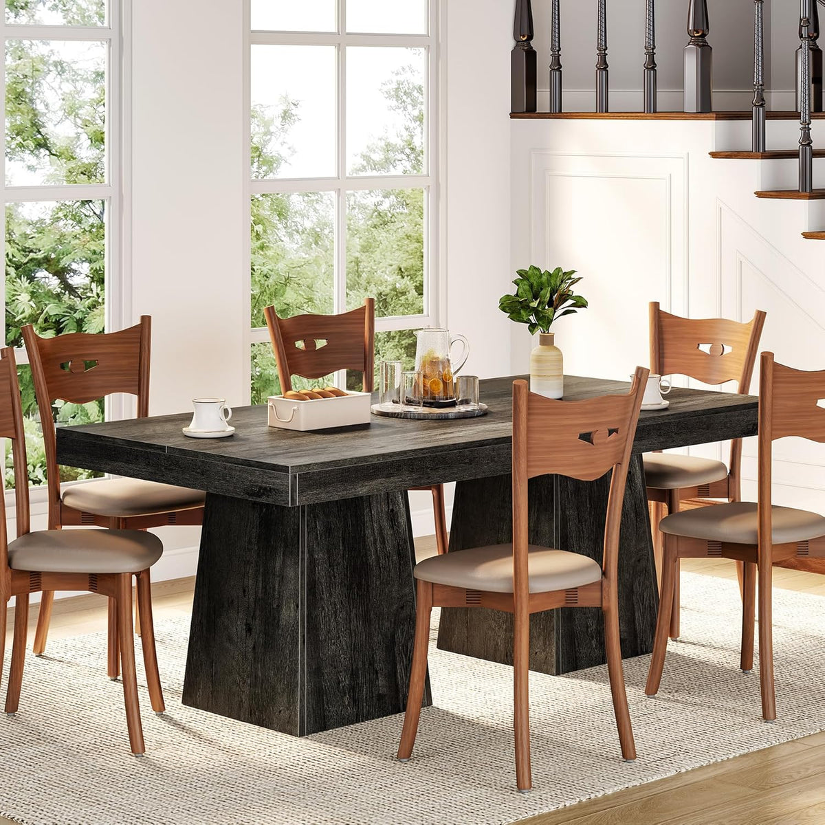 LITTLE TREE Dining Table for 4 People, 31.5-Inch Square Small Kitchen Table, Farmhouse Dinner Table with Sturdy Pedestal Base for Restaurant, Dining Room, Living Room, Grey