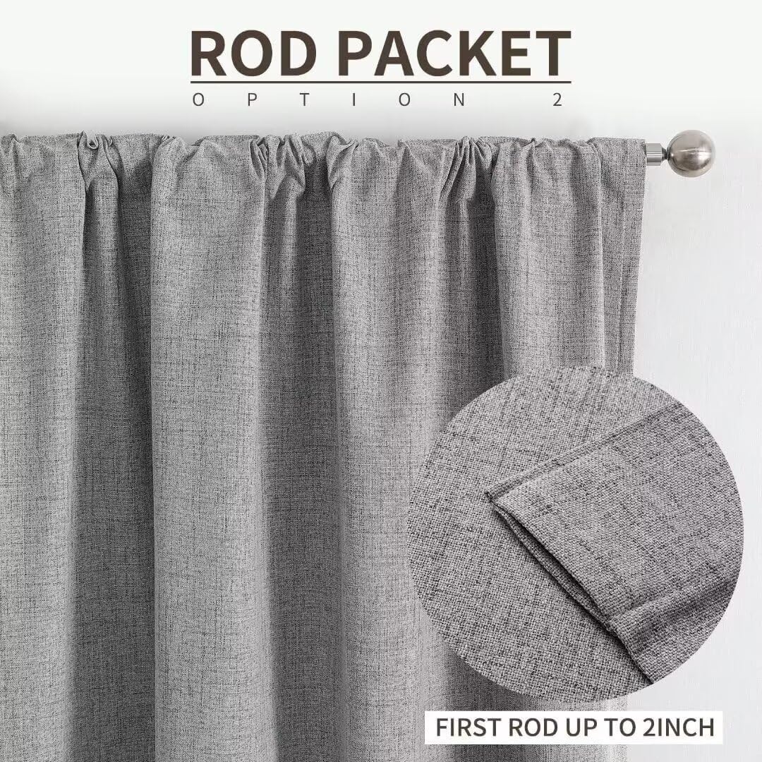 Joydeco Natural Linen Curtains 108 inch Length 2 Panels Set Burg 100% Blackout Patio Door Curtain Room Darkening Sliding Door Curtains Thermal Insulated Back tab Rod Pocket(105x108 inch, Light Grey)