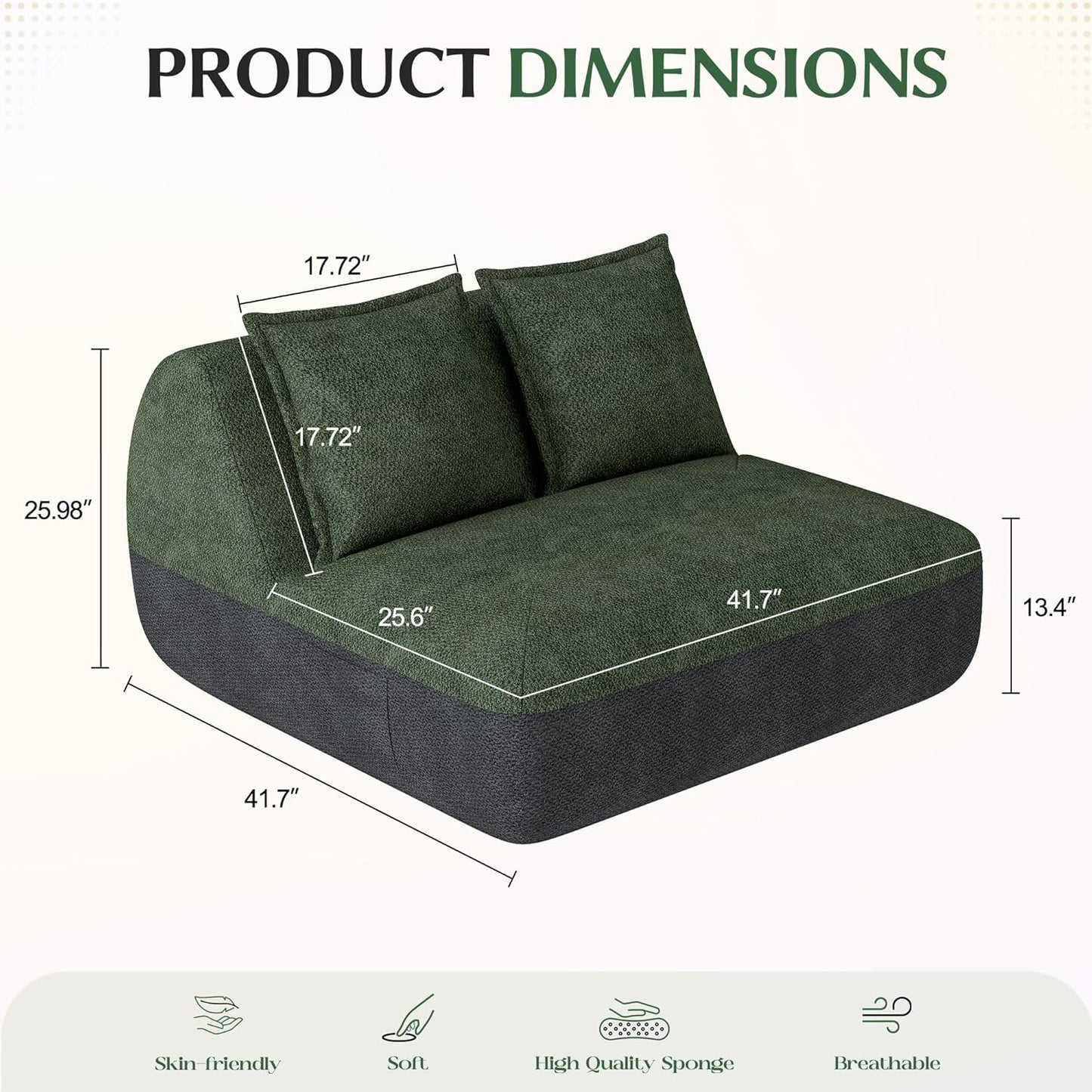 Hobestluk Small Sofa Small Couches for Living Room, Comfy Memory Foam Couch, Mini Sofa with Side Pocket for Living Room, Bedroom (Grey+Green)
