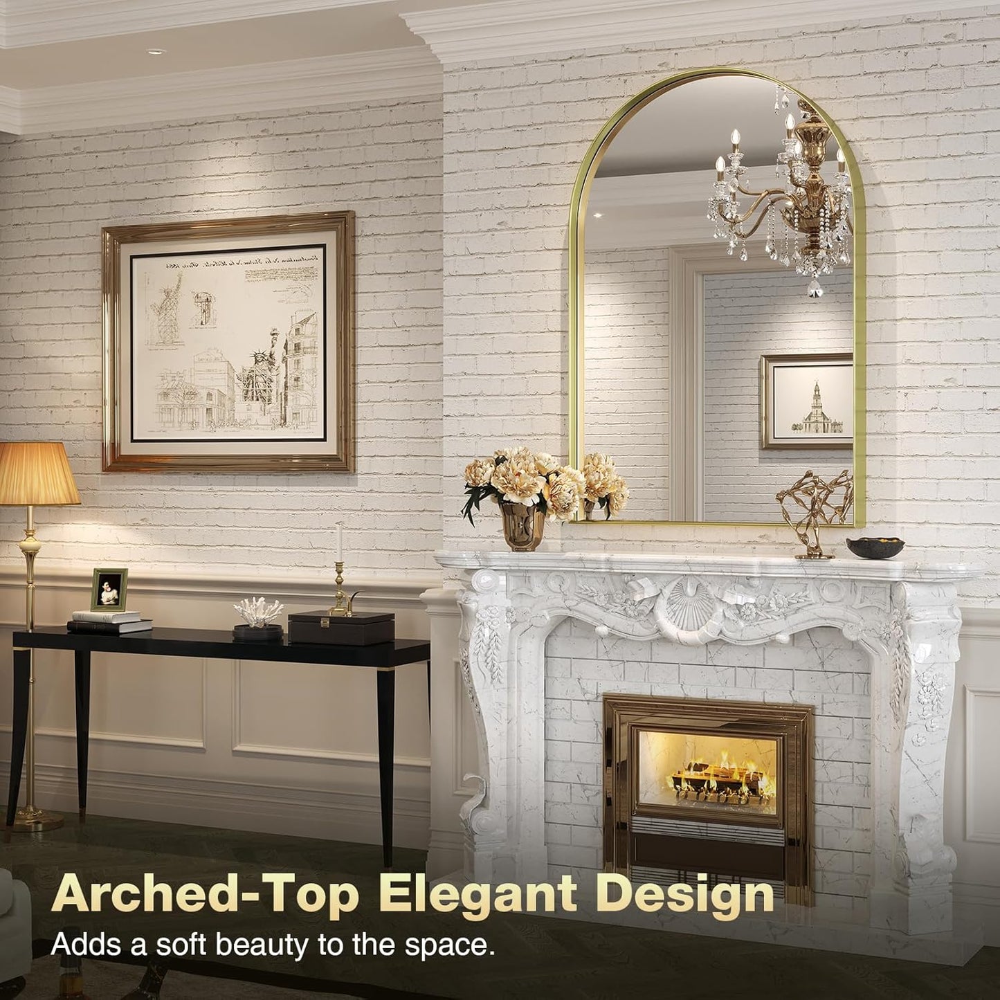 Brightify Arched Mirror, 24 x 36 Inch Gold Arch Mirror, Metal Frame Gold Arched Wall Mirror, Arched Top Bathroom Vanity Mirror for Living Room Bedroom Mantle Entryway Hallways