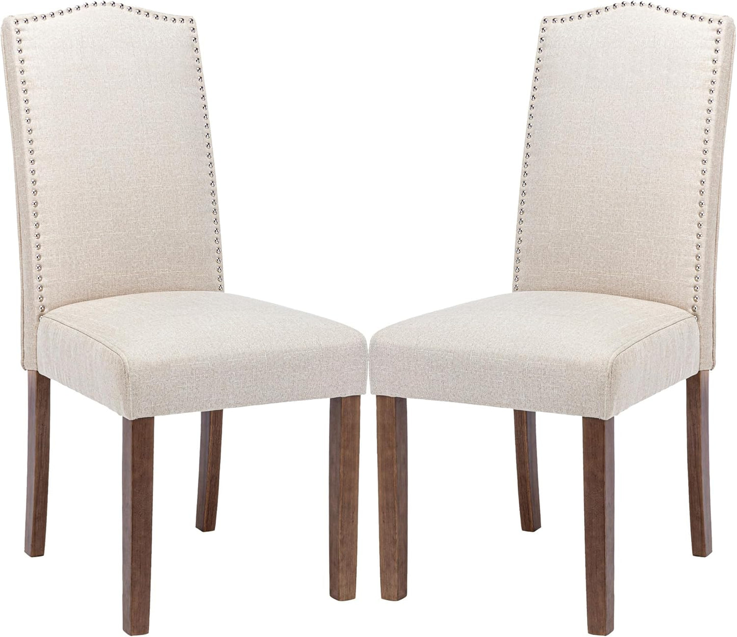 Stylish Upholstered Parsons Dining Chair Kitchen with Silver Nailhead Trim and Sturdy Solid Wood Legs