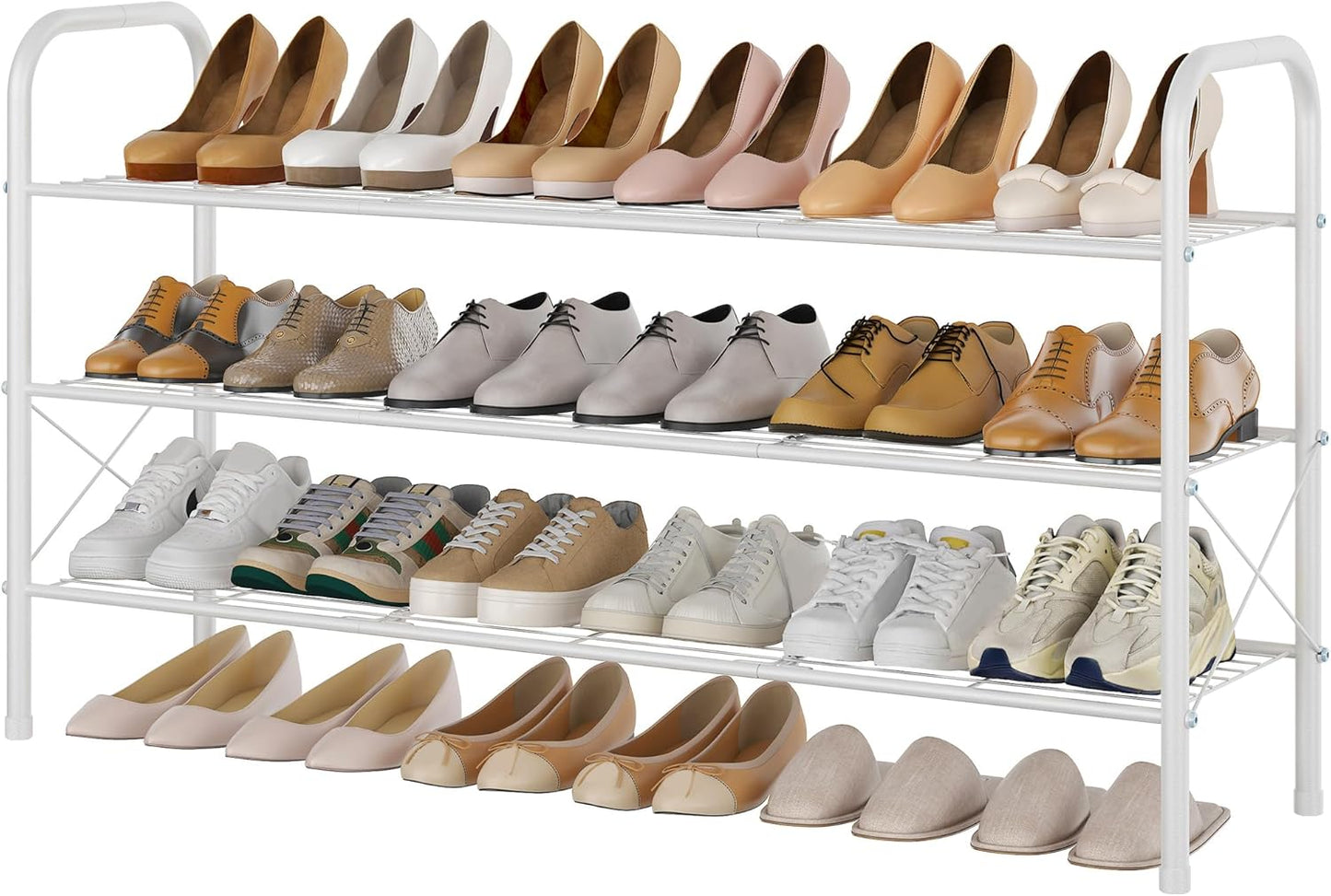 Hoctieon 3 Tier Mesh Style Shoe Rack, Entryway Shoe Shelf, Shoe Storage Organizer, Shoe Rack for Closet, Space Save for Bathroom, Garage, Hallway, Bedroom, Living Room, White