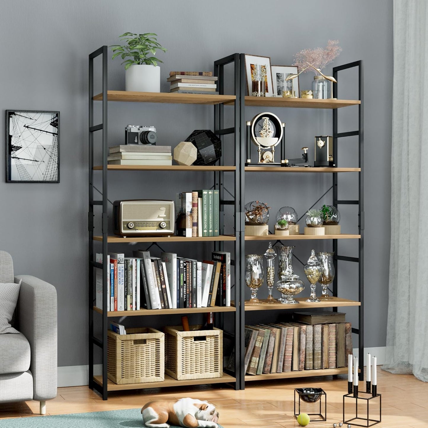 OTK 5 Tier Bookshelf, Tall Bookcase, Office Shelf Storage Organizer, Modern Book Shelf for Living Room, Bedroom, and Home Office, Natural