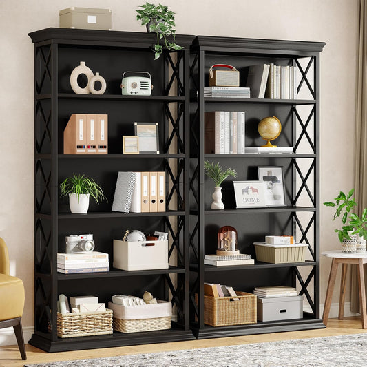 Tribesigns 6-Tier Bookcase, 71 Inches Industrial Bookshelves and Bookcases, Floor Standing 5 Shelf Display Storage Shelves Tall Bookcase for Home Office, Living Room, Bed Room, 2 Pcs