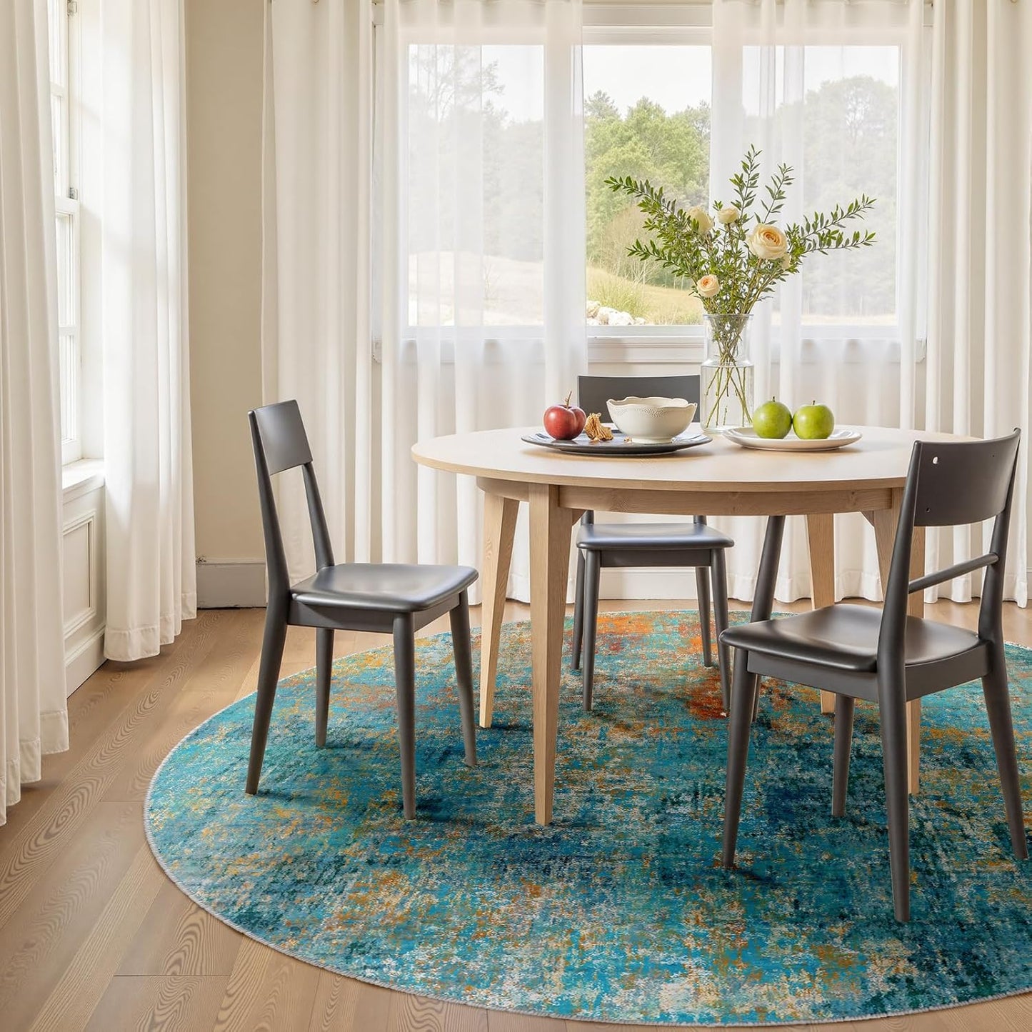 Washable Area Rugs 8ft Non-Slip Modern Abstract Soft for Living Room Entryway Bedroom Nursery, Print Pattern, Teal Blue Green Orange Rust Red Colorful