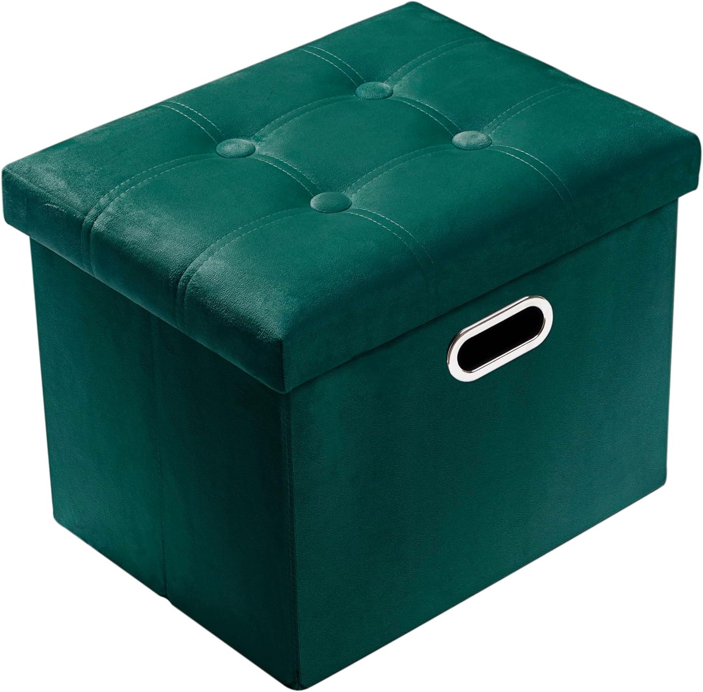 PRANDOM Ottoman with Storage [1-Pack] Velvet Folding Small Square Foot Stool with Lid for Living Room Bedroom Coffee Table Dorm Green 17x13x13 inches